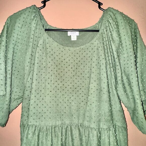J. Crew Women's Midi Clip Dot Tiered Olive Green Dress - Small - Picture 8 of 9